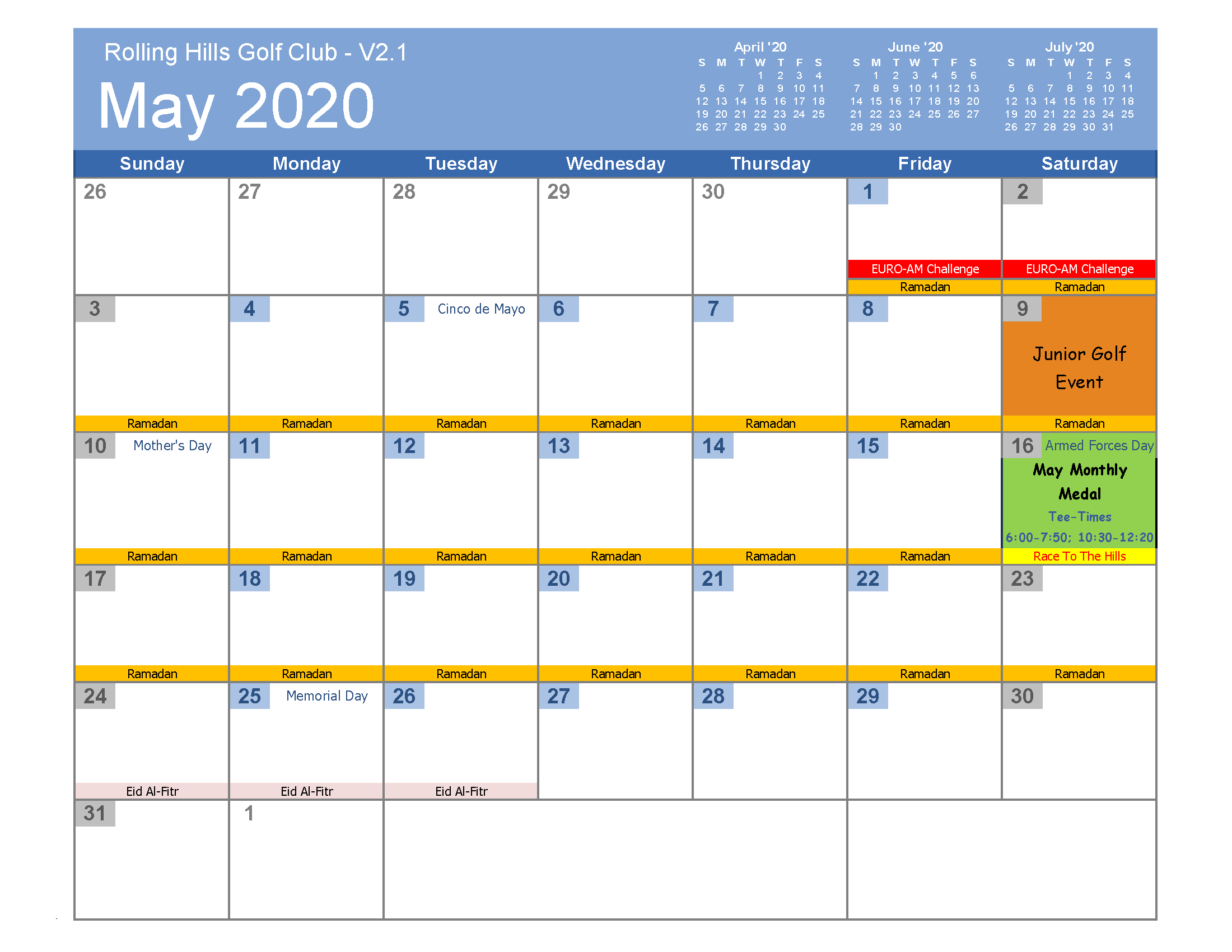 Tournament Calendar RHGC
