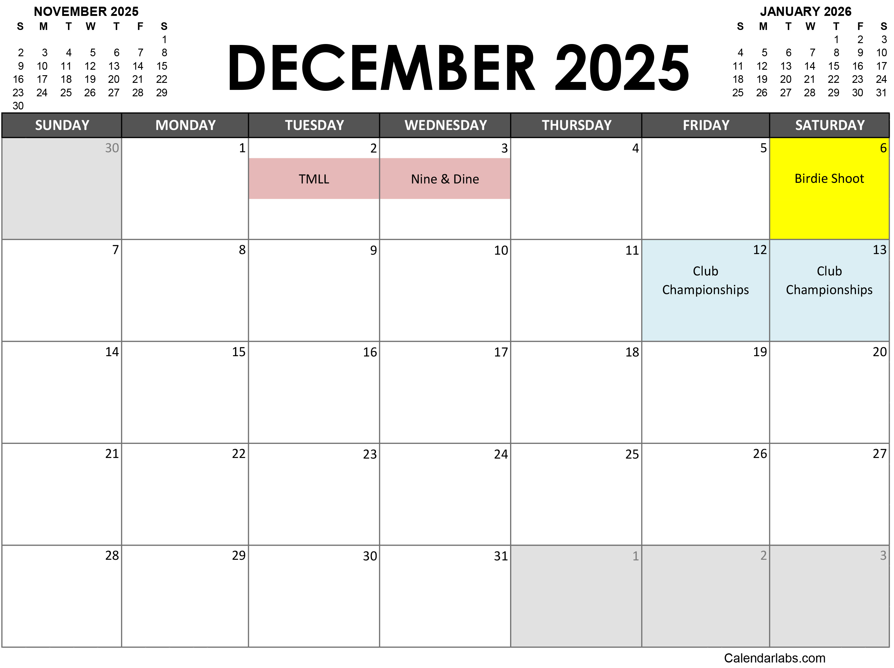 December 2025 Calendar
